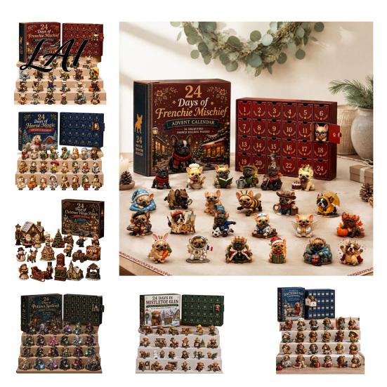 Halloweenská domácí dekorace 24denní adventní kalendář 2026 Mini figurky skotského kravského/koňského/psího Vánoční odpočet Sváteční krabičkový kalendář 2D akryl