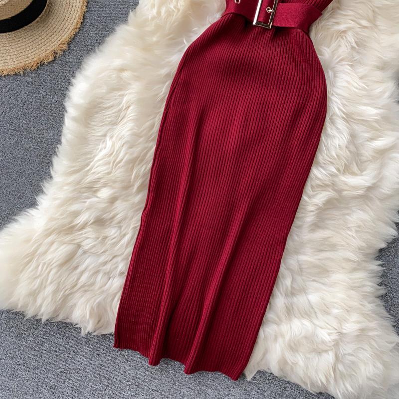 RUGOD European and American Dress Women's New Breasted Lace-up Waist and Hips Elastic Knitted Sleeveless Sexy Hip Dress