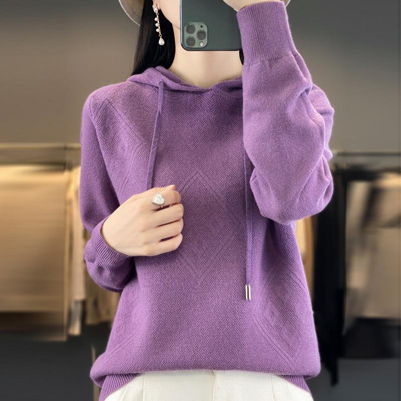 Frühling und Herbst Damen-Sweatshirt mit Kapuze, Strick-Sweatshirt, Damen mit Kapuze, lockerer und dünner, lässiger Zimtnadel-Pullover-Mantel