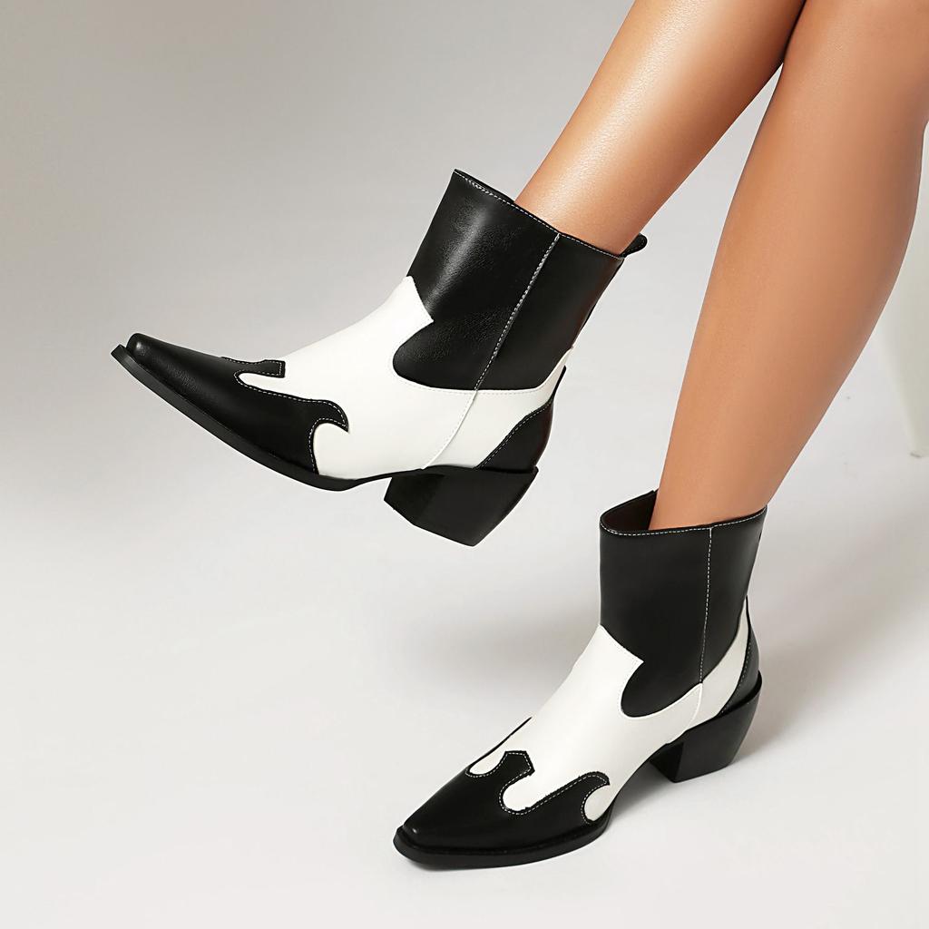 Krazing Po Polyurethane PU Winter Pointed Toe Size 33 Western Boots Size 43 Mixed Color Chunky Heels Ankle Boots