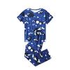 European and American Style Women's Fashion Spring Loungewear 2 Piece Short Sleeve Long Pants Pajamas Set Floral Print Homewear