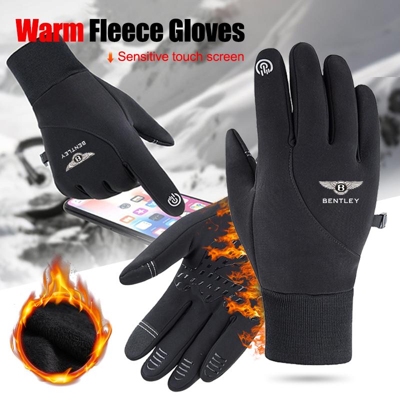 Lägga till Fleece Racing Utomhus Motorcykel Män Kvinnor Skidhandskar Vattentäta Varma Vindtäta Halkfria Pekskärm För Bentley LOGO