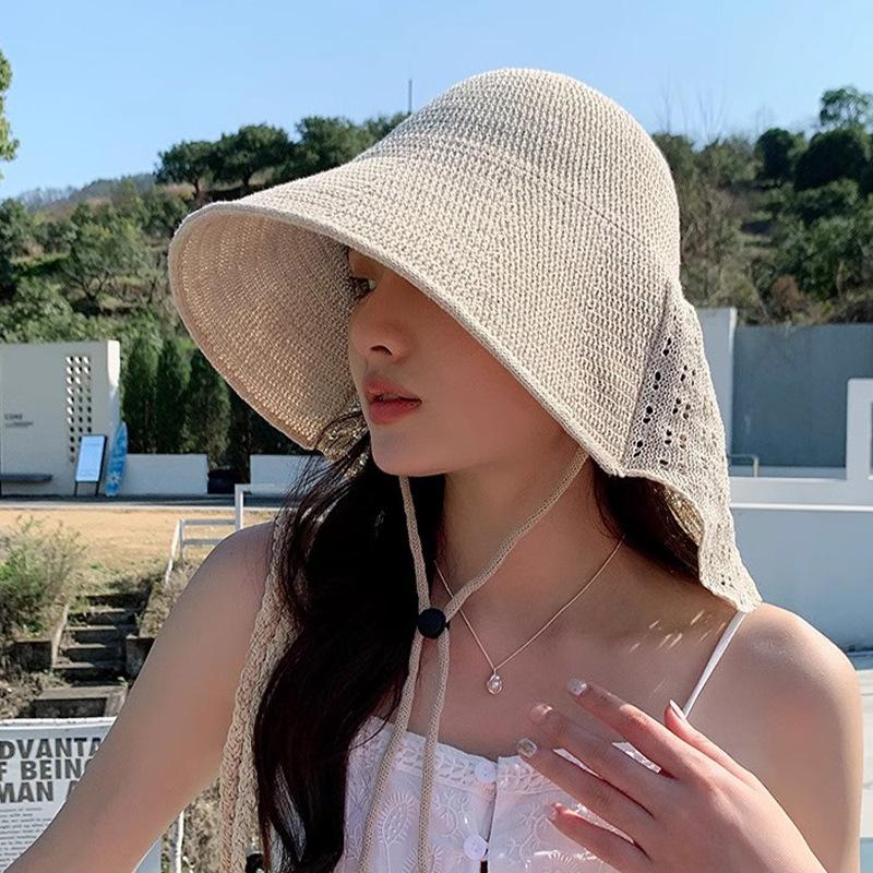 Korean Style Fashion Fisherman Hat Thin Shawl Sun Hat Korean Style Straw Woven Breathable Foldable Hollow Beach Fisherman Hat