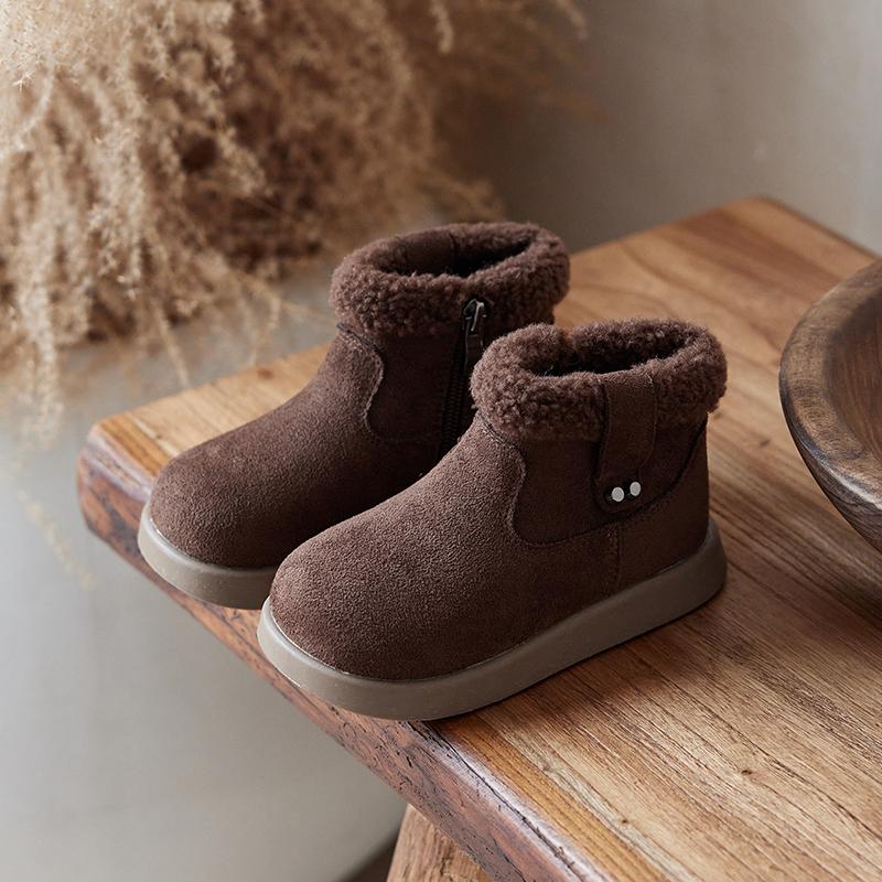 

Kids Winter New Fashion Cute Plus Velvet Warm Retro Short Boots Baby Casual Soft Lightweight Zipper Thick Bottom Snow Boots 24Insole14.5cm