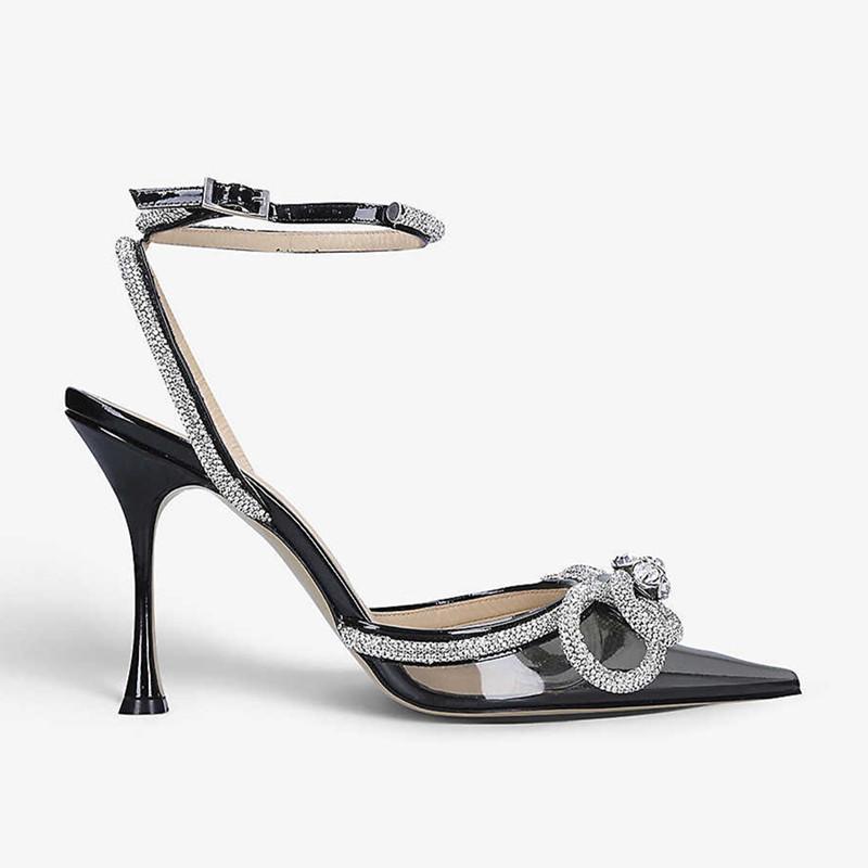 

Fashion Popular Brand Spring Summer Women Pumps Sexy Ankle Cross-tied Crystal Bowknot High heels Fashion Slingbacks Wedding Party Shoes 35 чёрный