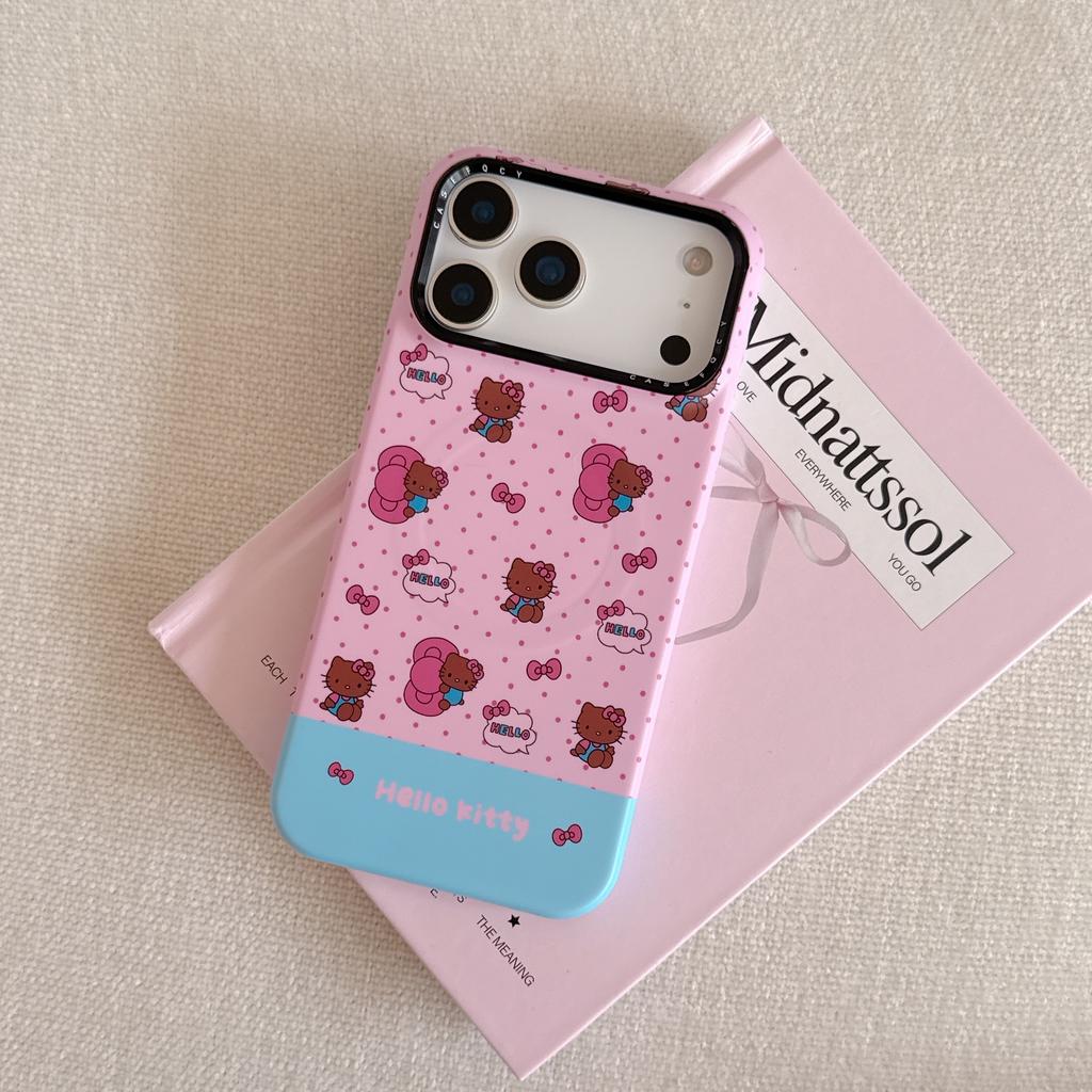 Fashion Cute KT Holding Bow Tie Phone Case For iPhone 17 16 Pro 15 14 Pro Max Cover with Stand Shockproof Protective Cases