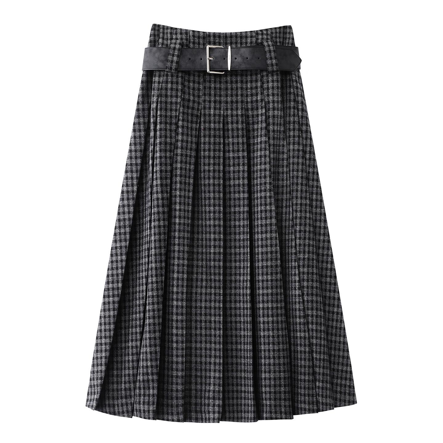 2025 Winter Women s Retro Plaid High Waist A-line Mid-length Pleated Skirt XS