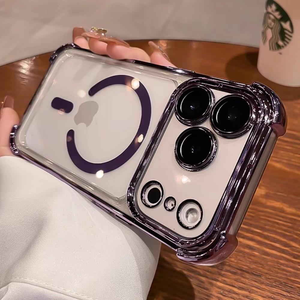 for  Transparent Plating Case for For Iphone 17 16 1 Pro Max 14 Plus 11 12 13 Air Magnetic Airbag Bumper Shockproof Cover