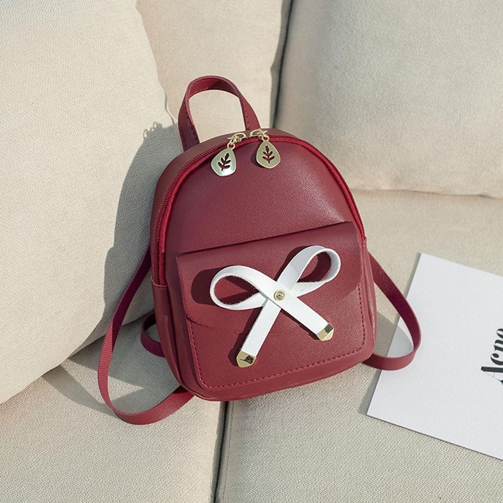 Cute Handheld Mini Backpack Bow-knot Leaf Hollow Shoulder Bag PU Leather School Bags Women