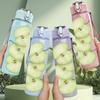 1PC Stacked Green Apple Fruit Print 750ml Color Plastic Sports Water Bottle Leakproof Flip Straw Lid For Sports Office Home Use