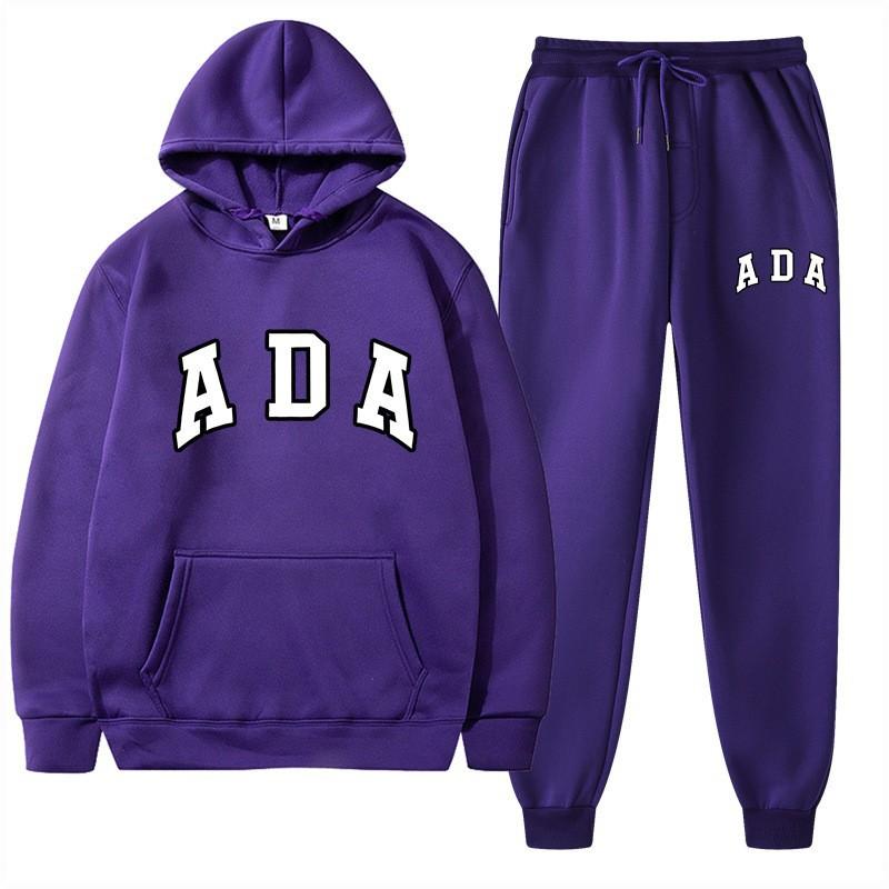 European and American Hot Casual Versatile Letters Loose Hooded ADA Sweater Velvet Men's and Women's 2-piece Set