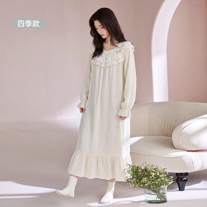 Womens Cotton Long Sleeve Nightgown Casual Soft Home Dress