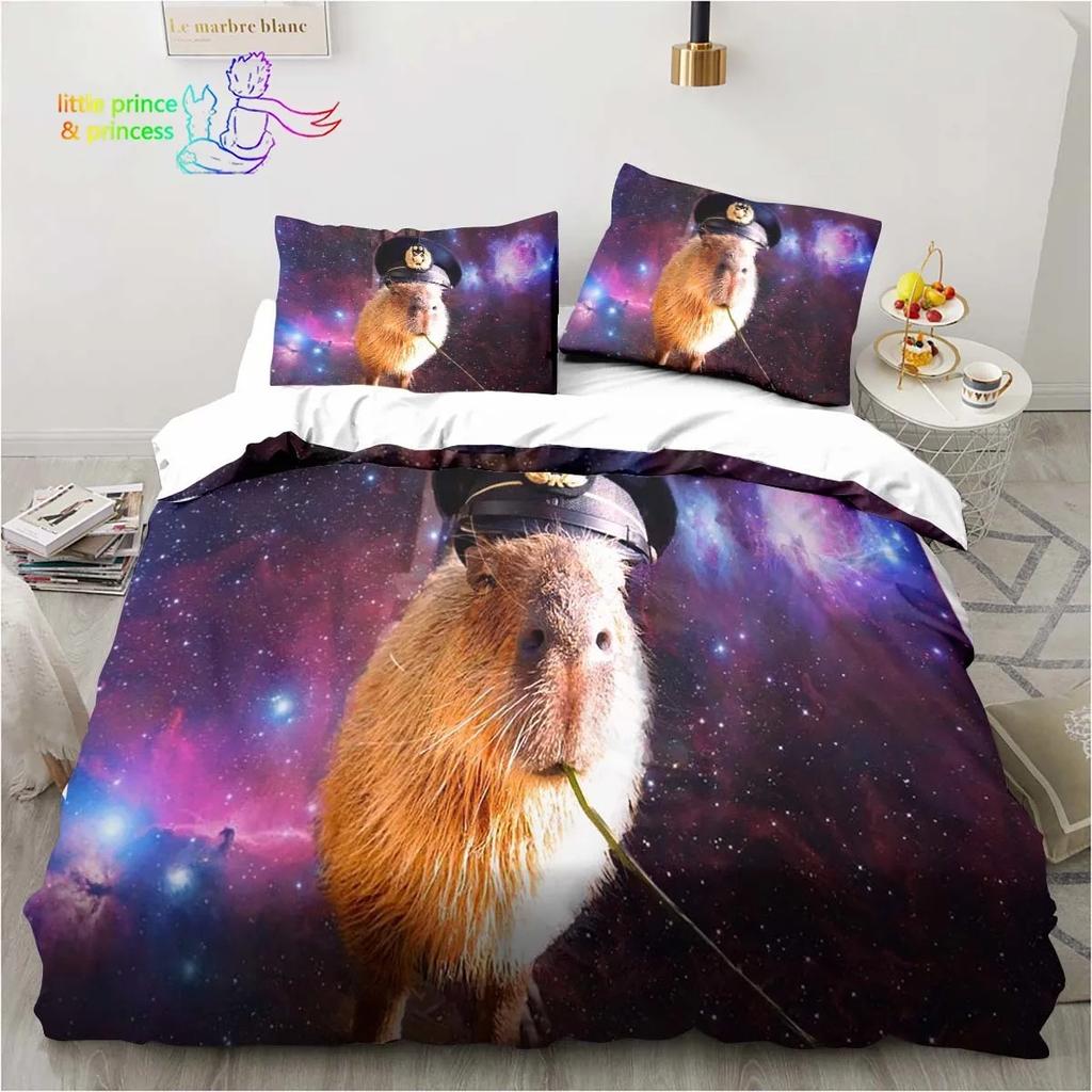 Kawaii Cute Animal Capybara Cartoon Comfortable Duvet Cover Pillowcase Bedding Set Children Bedroom Decoration Home Textile