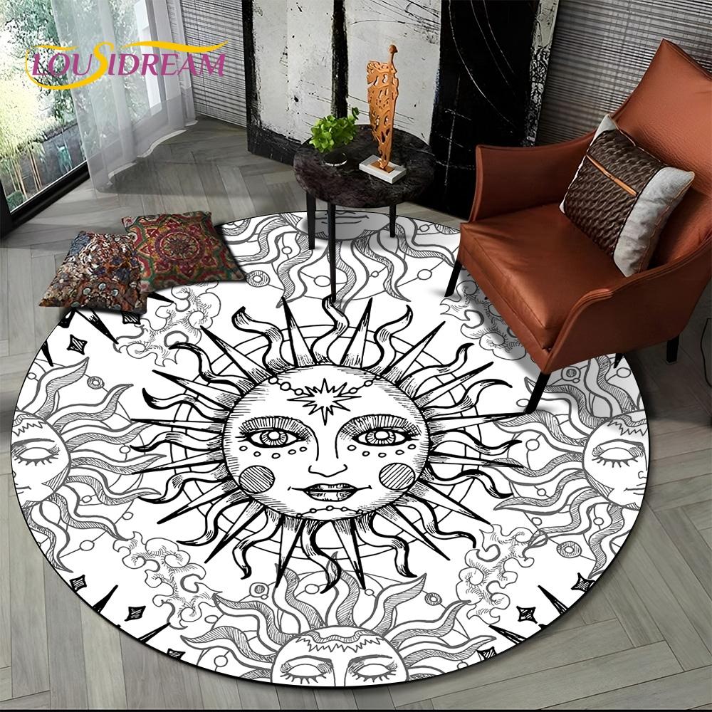 3D Mysteriou Sun Moon Tarot Mandala Magic Round Area Carpet Rug for Living Room Bedroom Kid Playroom Decor,Pet Area Rug Non-slip