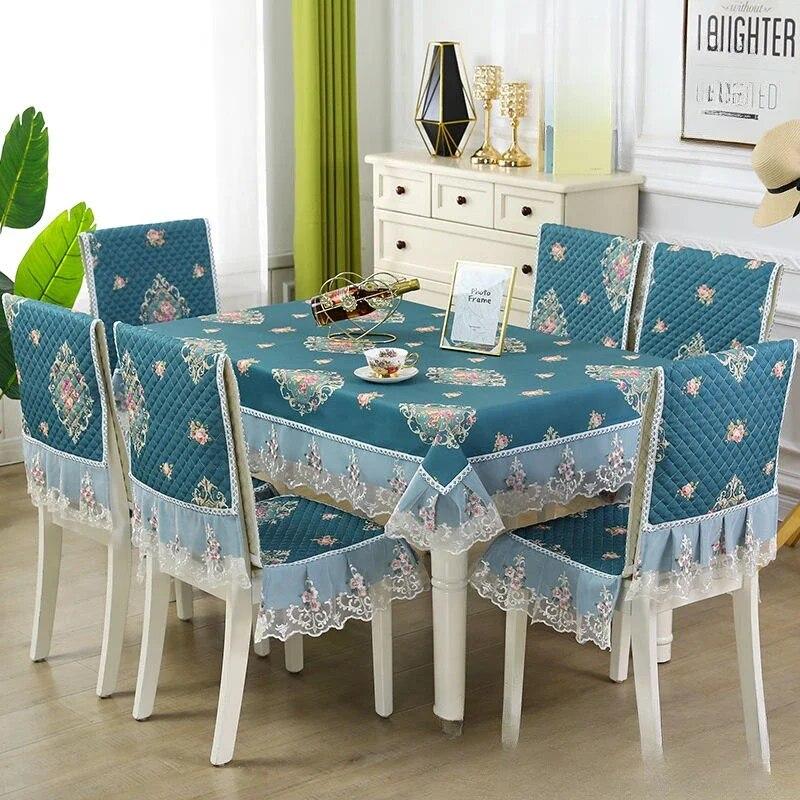Einfarbiger Spitzen-Stuhlbezug im europäischen Stil, Esstisch- und Hockerbezug, Haushalts-Esstischdecke, Stuhlrückenlehne-Tuch