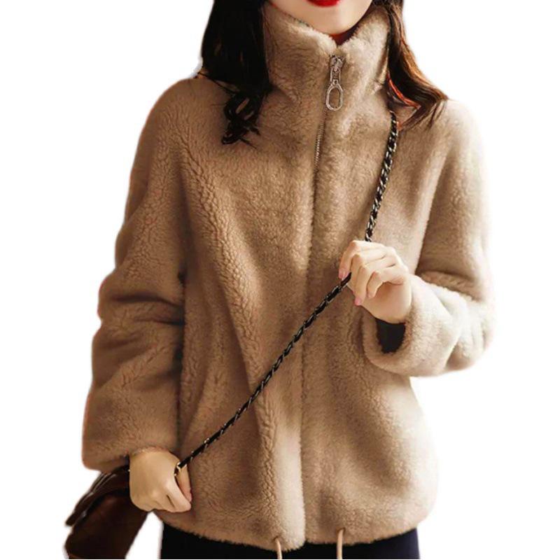 Korall-Samt Pullover mit doppelseitigem Reißverschluss: Damen Verdickte Jacke mit hohem Kragen für Herbst und Winter