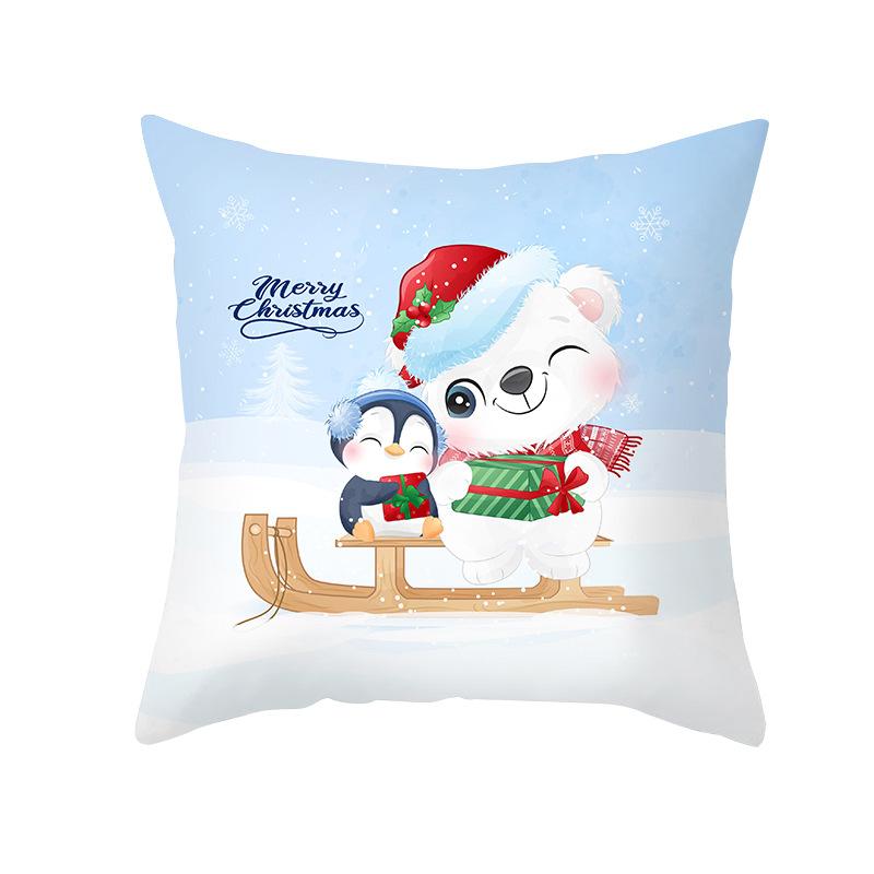 Cartoon Watercolor Christmas Pillow Cover Printed Cute Christmas Snowman Sofa Cushion Pillow Cover Home