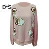 Women Christmas Sweatshirt Round Neck Sequin Santa Pattern Loose Long Lantern Sleeves Pullover Keep Warm New Year Party Top