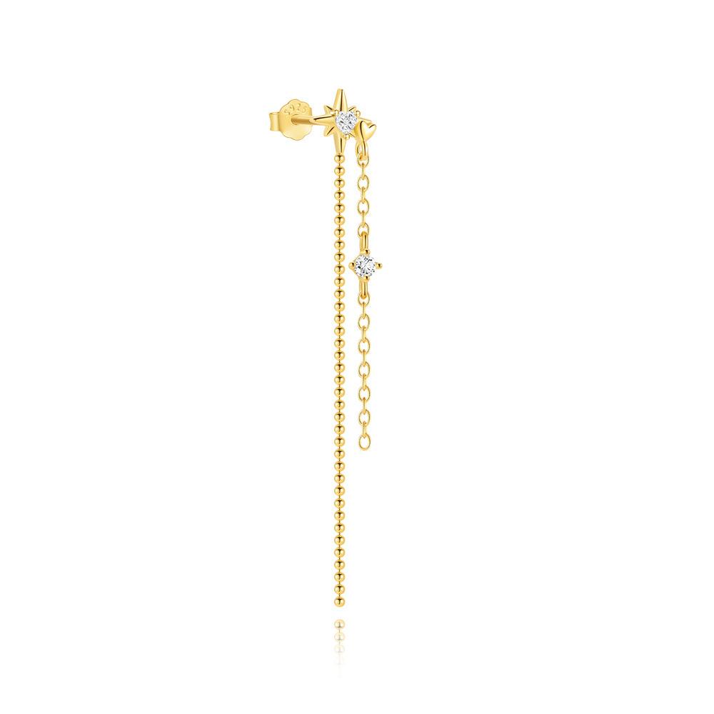Factory 925 Sterling Silver Star Flower Double-layer Tassel Chain Stud Earrings Zircon Gold Plated Earrings for Women