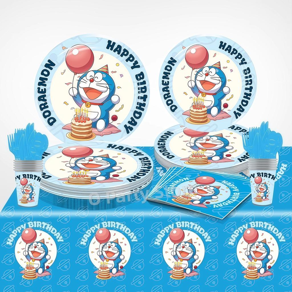 Doraemons Birthday Party Decoration Tableware Plate Cup Balloon Cake Topper Banner Stickers Kids Favor Gift Baby Shower Supplies