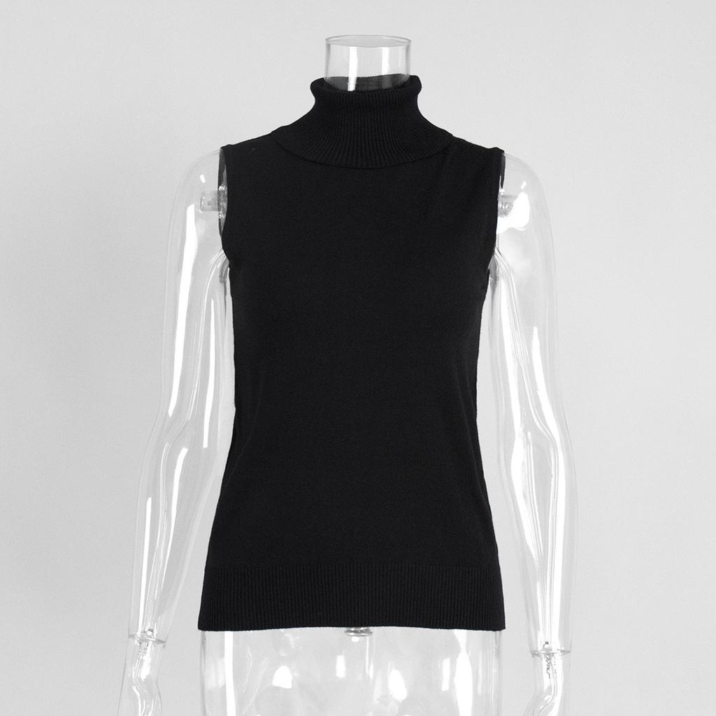 Fall New Women's Sleeveless Knit Tank Top, Simple High Neck Knit Vest Top for Women, European & American Style