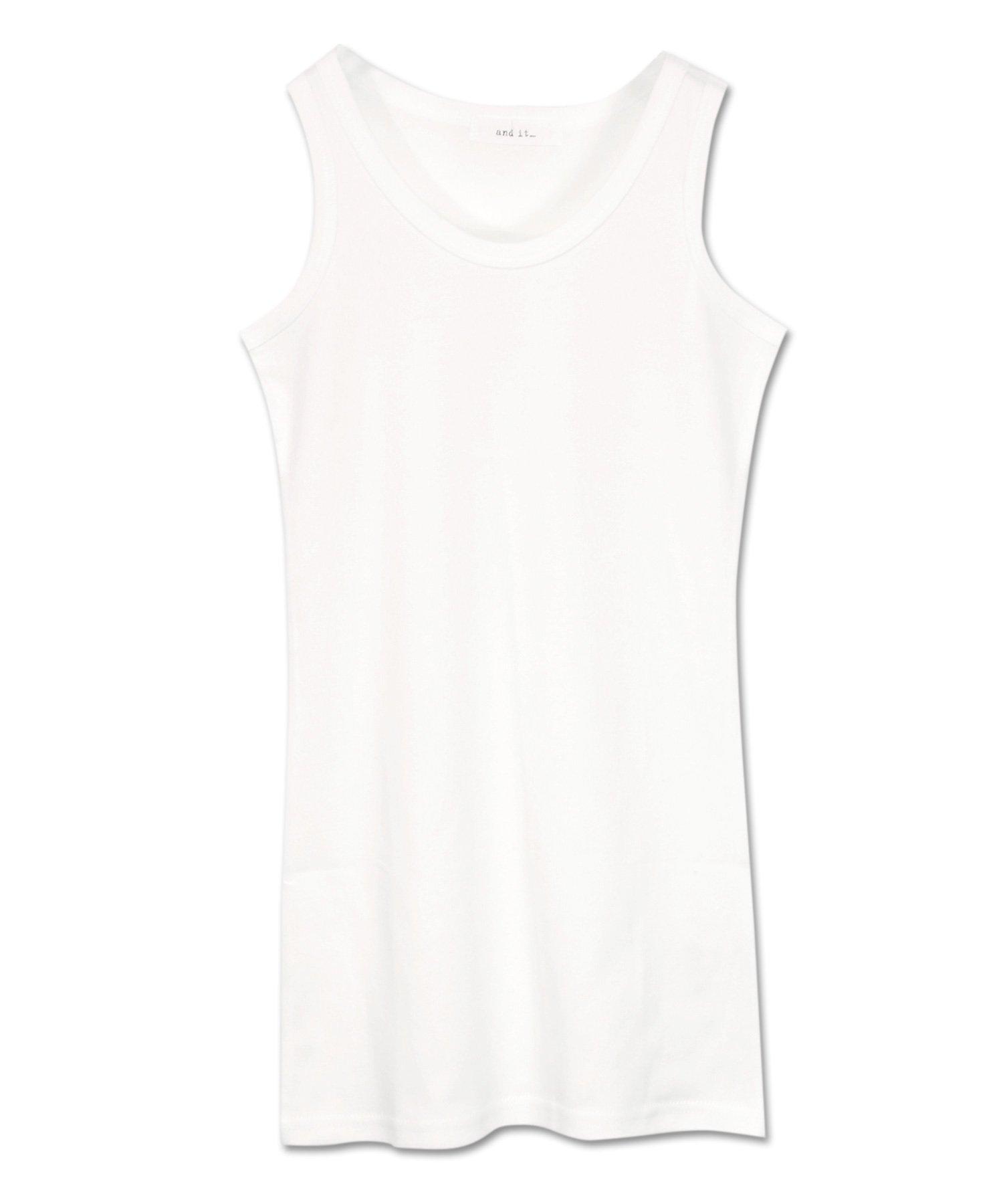 

Andit Long Collar Tank Made in Rib Plus Long Length Top, Japan, 100% Cotton, Knit, Layering, Spring/Summer, Size, 201. White, Medium,