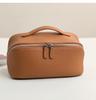 Large Capacity Women's Leather Makeup Bag Portable Cosmetic Case with Handle