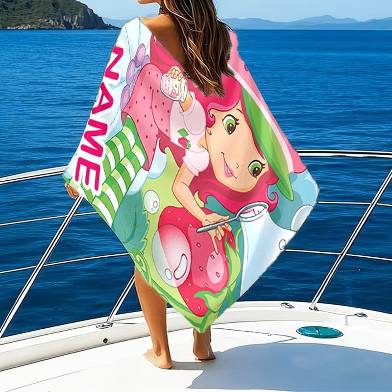 1pc Strawberry Princess1 Beach Towel with Custom Name, Beach/Swimming/Bath/Picnic/Camping Towel, Suitable for Seaside Beaches