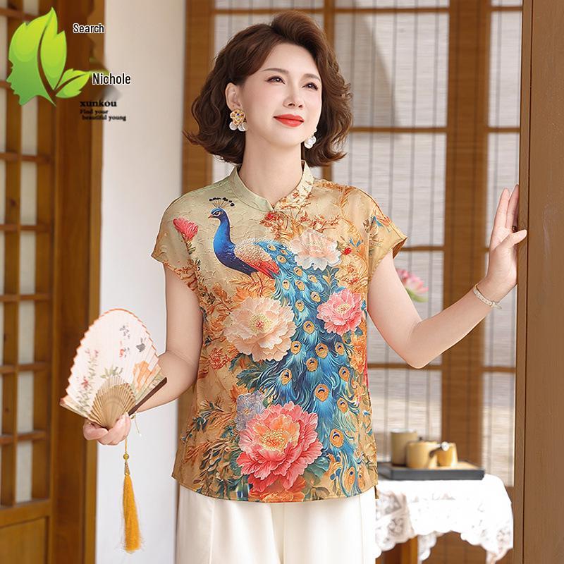New Style Summer Top for Middle-Aged Women: Chinese National Style, Plus Size, Casual Wear