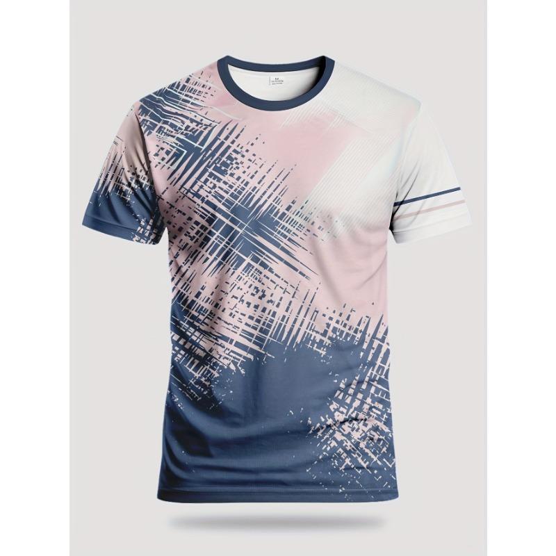 Men Sport Quick Dry T-shirt High Elastic Breathable Mesh Short Sleeve Abstract Print Athletic Running Training Workout Top