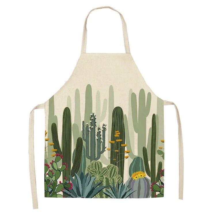 Cactus Plant Pattern Apron Adult Sleeveless Kitchen Cleaning Home Chef Baking Waist Bib