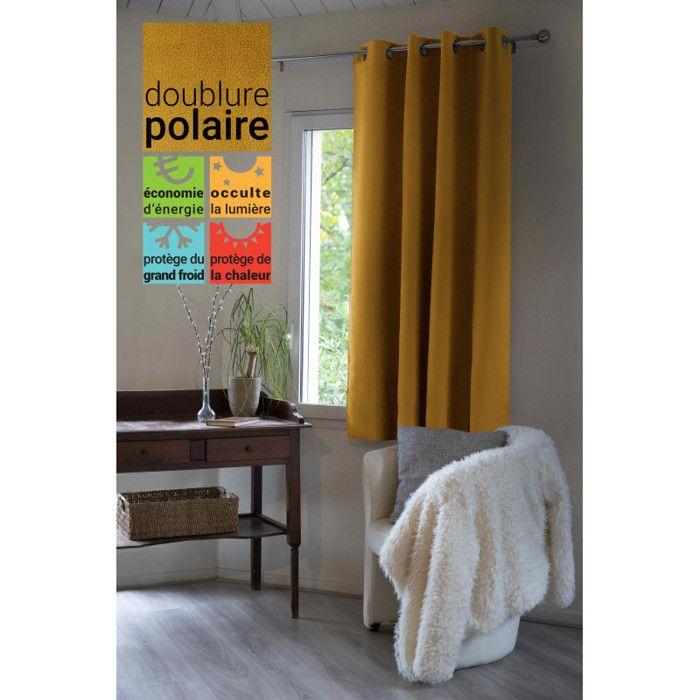 Rideau occultant et thermique doublé polaire "Inuit" toutes dimensions - Inuit Moutarde - Panneau Occultant + Polaire 140 x 180 cm