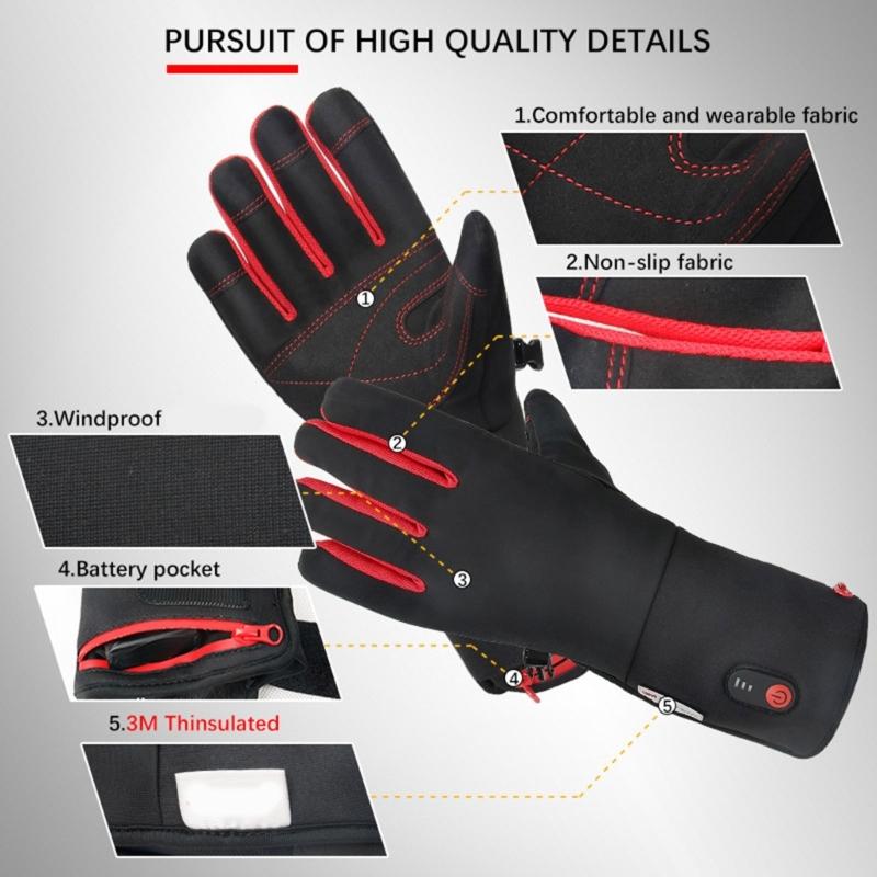 Rechargeable Heated Gloves with Auto Adjustable Warmth Comfort Practical Nylon Construction Outdoor Winter Use