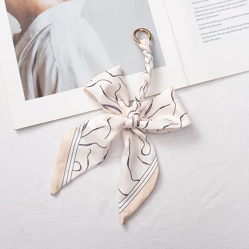 Silk Scarf Keychain with Horseshoe Buckle and Ribbon Bow for Bags and Cars