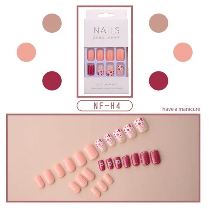 2023 Fake Nails Nail Coffin Stick Designs Box Short Square with Press Glue Tips Art Press On Set Full Cover Artificial