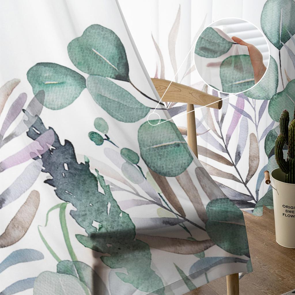 Pastoral Style Flowers And Eucalyptus Trees Sheer Curtains Bedroom Living Room Voile Window Curtains Tulle Curtains for Kid Room