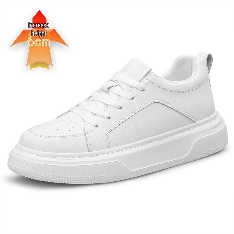 Men's Height-Boosting Low-Top Cowhide Sneakers - Thick Sole, Casual & Running Shoes (White)