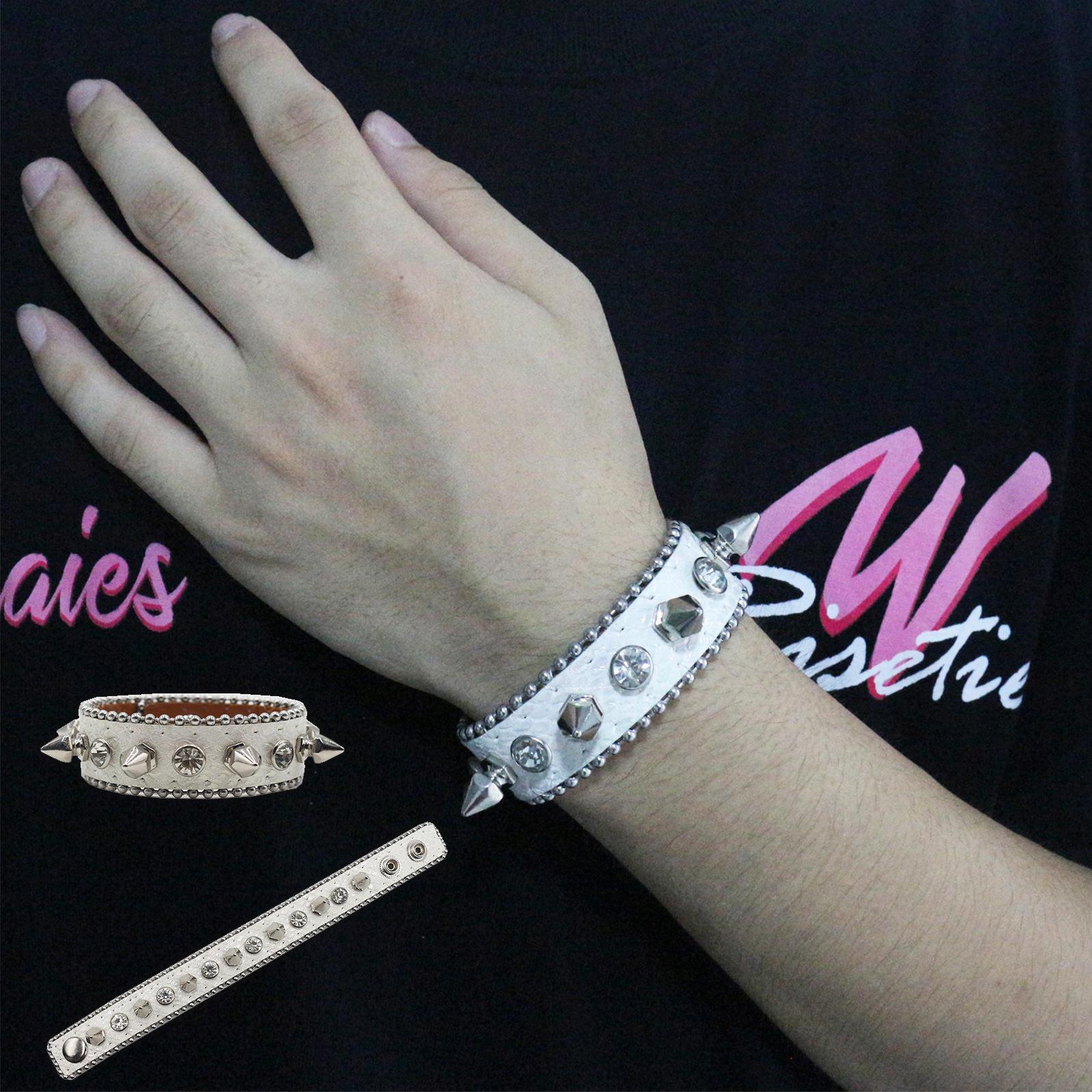 Кожаный браслет-наруч на запястье в готическом панк-стиле Y2K, украшенный стразами