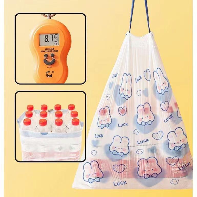 Sacchetto della spazzatura con coulisse e stampa a forma di coniglio, grande, portatile, monouso, in plastica, per la cucina, tascabile