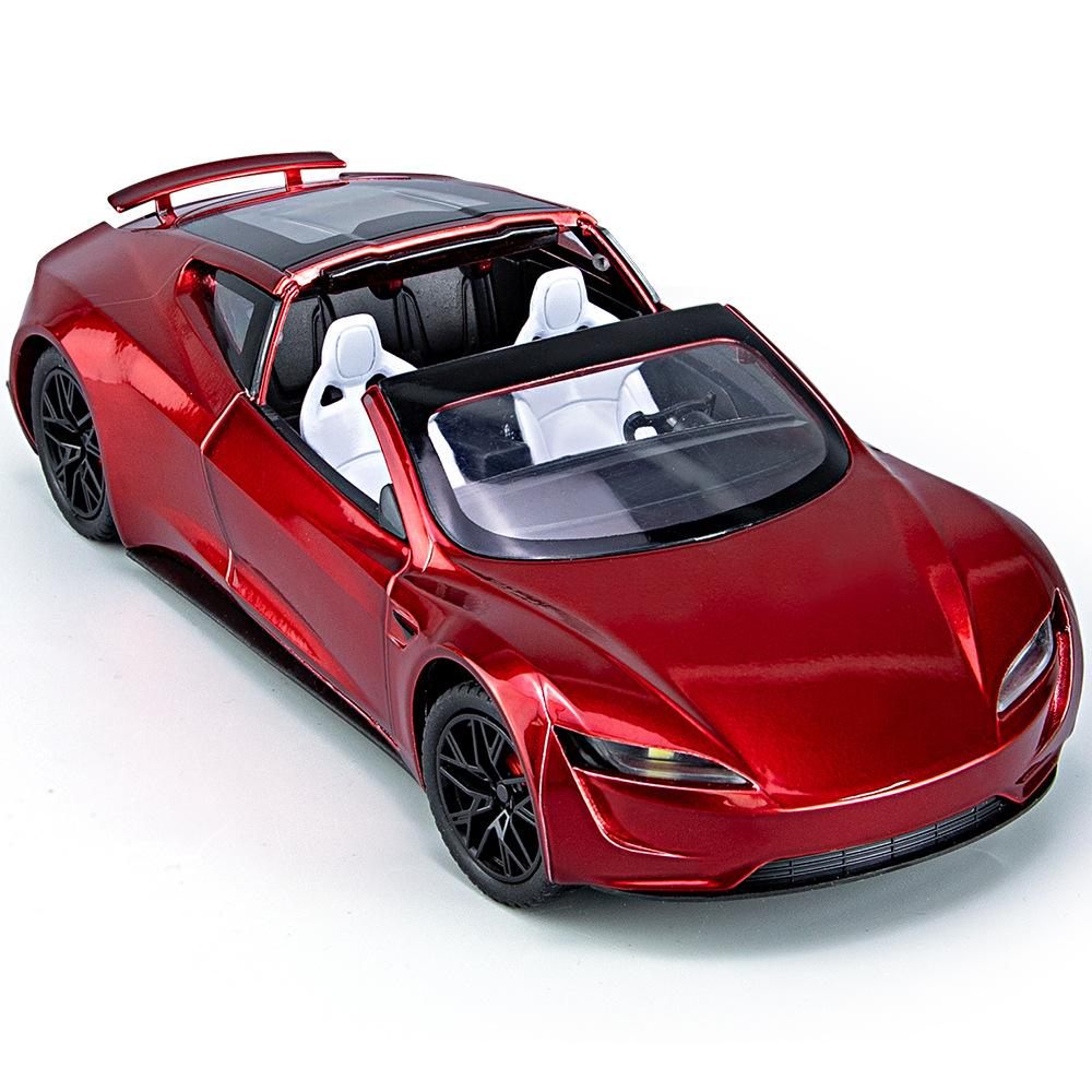 1/24 Tesla Roadster Convertible Alloy Sports Car Model Diecast Metal Toy Concept Car Model Simulation Sound and Light Kids Gift