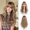 Gradient Brown Long Wavy Wig with Bangs - 24" Heat-Resistant Synthetic Hair for Party, Cosplay, Festival & Daily Wear