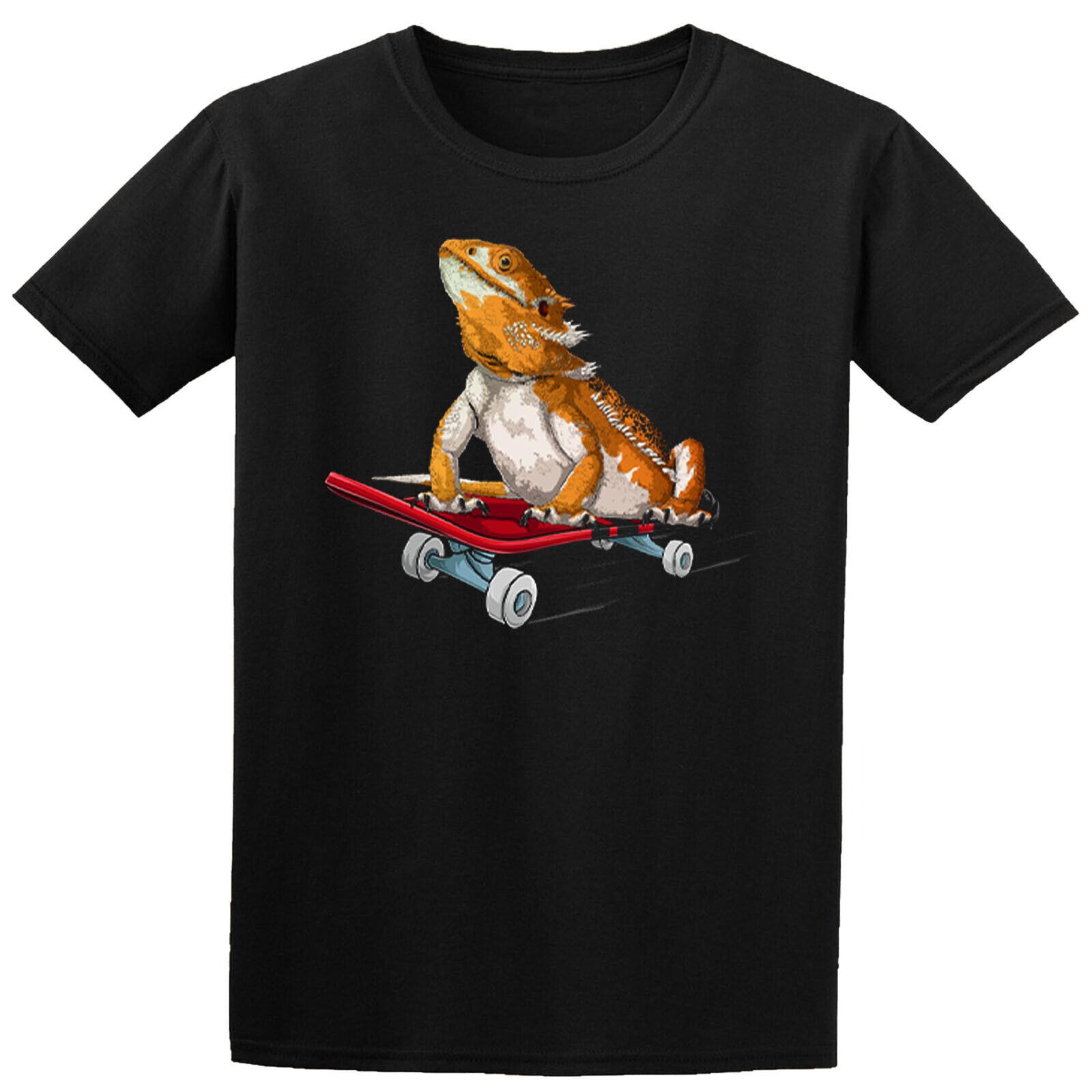 Bearded Dragon On A Skateboard 100% Cotton T-shirt Mens Womens Tees Tops Boys Girls Teen #D #P1 #PR M