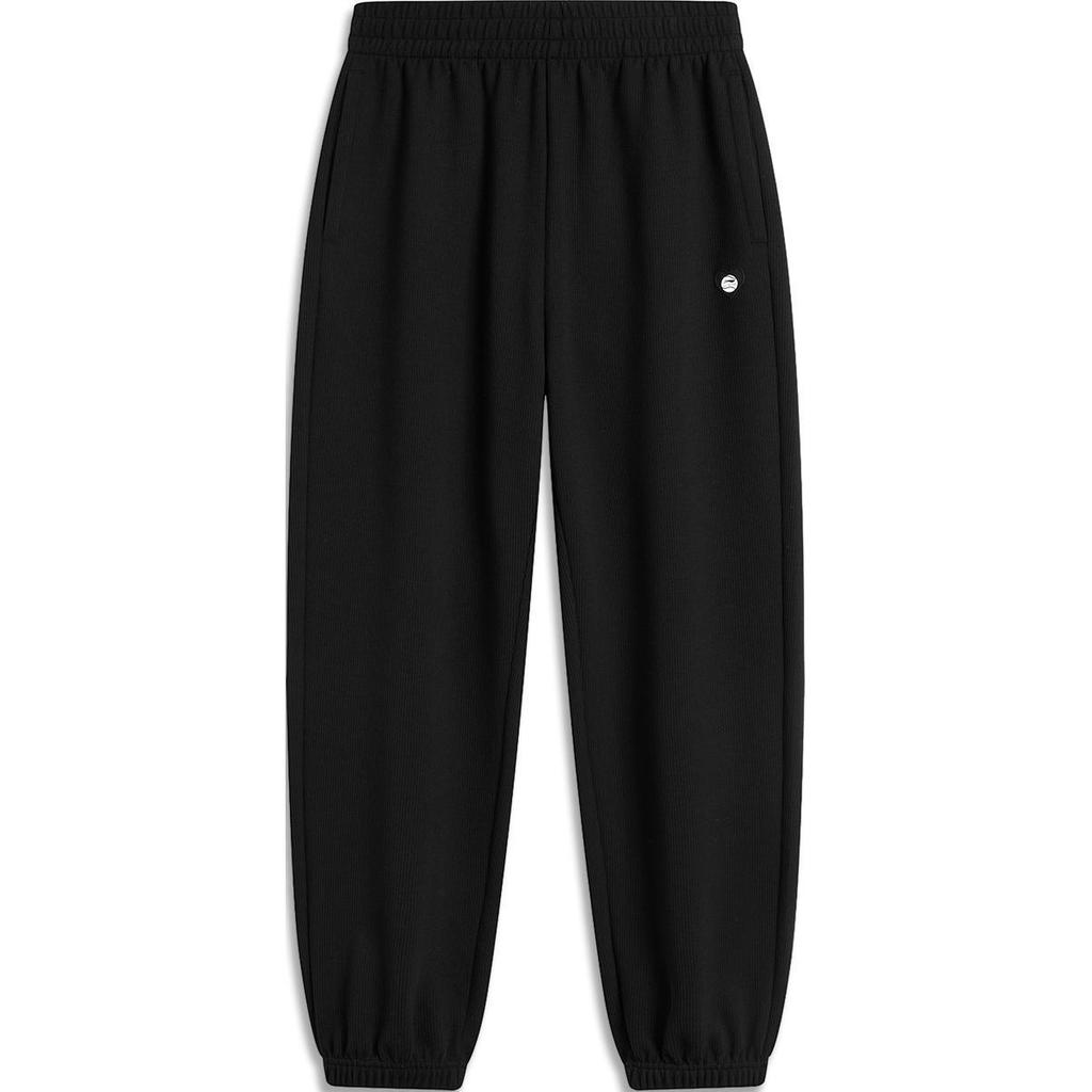 Li Ning Sports Trend Series Solid Color Breathable Comfortable Casual Knit Sports Pants Women Bottoms Black AKLU570-2