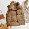 Down cotton clothes vest women's winter new loose cotton vest stand-up collar solid color cotton clothes vest jacket