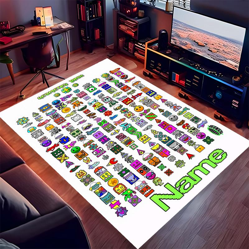 Tappeto Personalizzato Geometry Dash Area Tappeto - Morbido, Lavabile Antiscivolo Tappetino da Interno, Tappeto Decorativo per Soggiorno, Casa e Ufficio