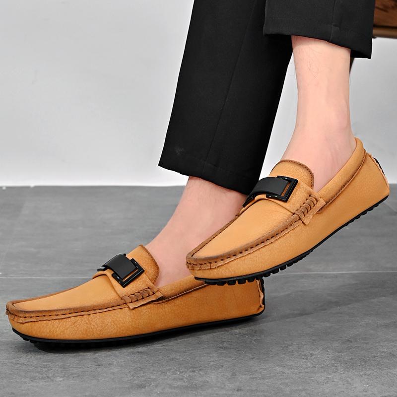 Brand Genuine Leather Men Casual Shoe Luxury Mens Loafers Moccasins Breathable Slip On Versatile Design Driving Shoes Summer