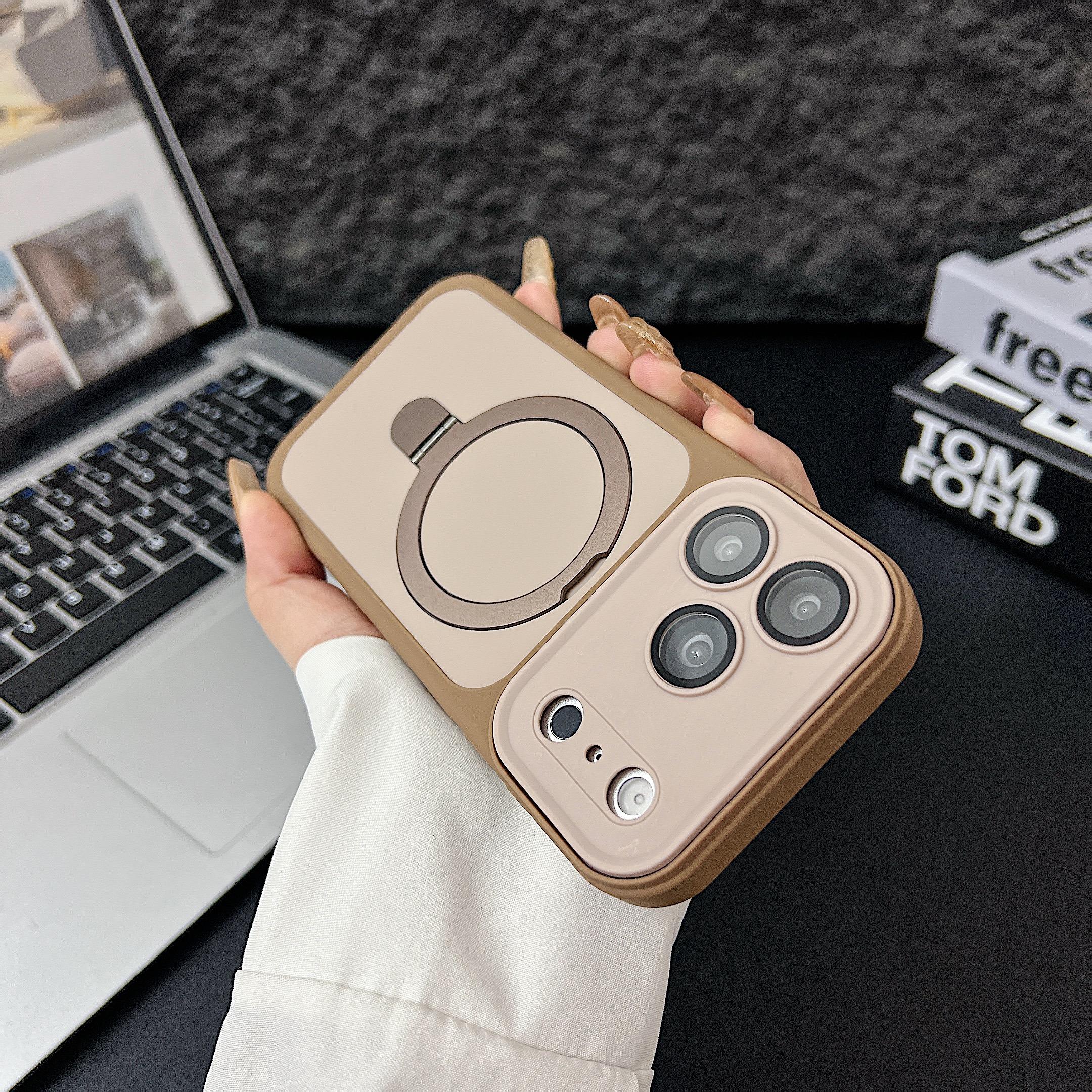 

Metal Ring Bracket ForMagsafe Magnetic Case ForiPhone 17 Air 16 15 14 13 12 11 Pro Max Plus Frosted Camera Protection Cover iPhone 11 коричневий