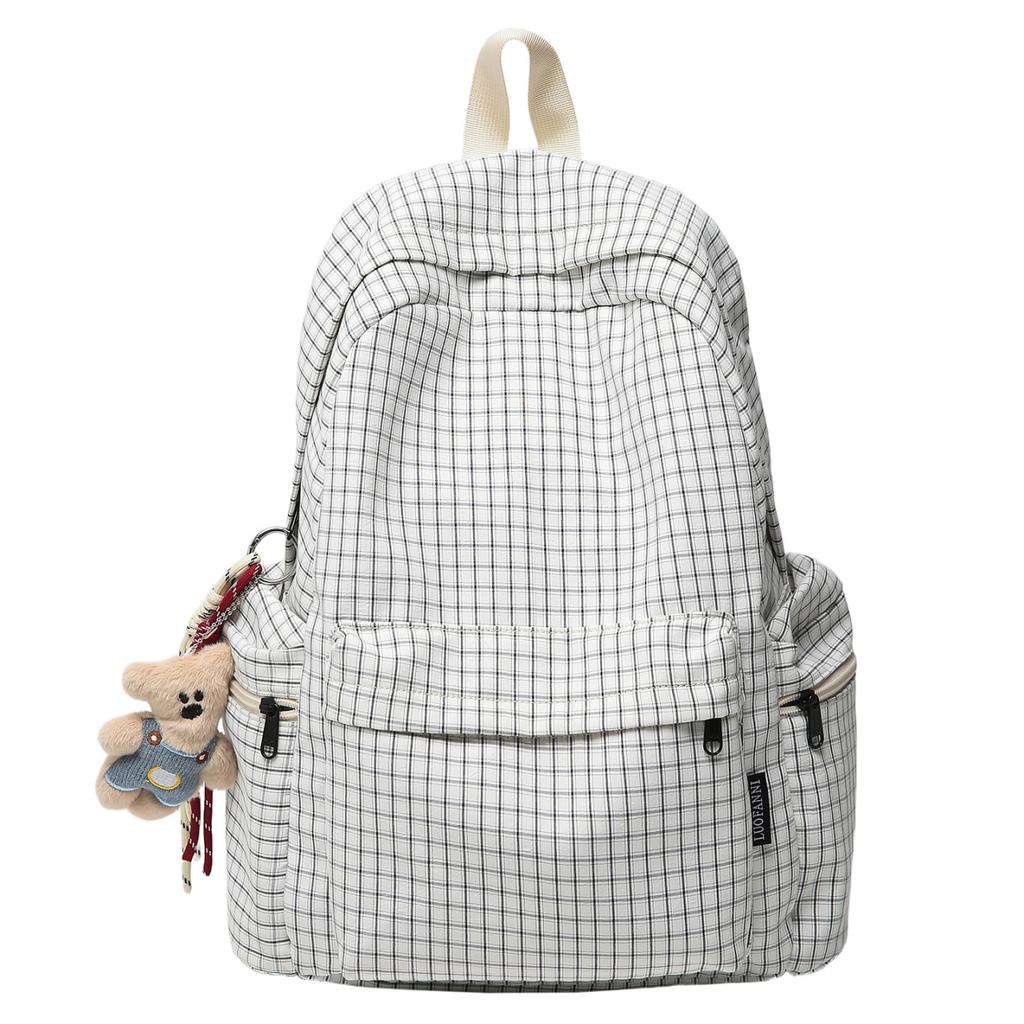 Schoolbag Campus School Bag Female Korean Version Ins Simple Plaid Backpack for Middle and High School Students, Large Capacity Leisure Travel