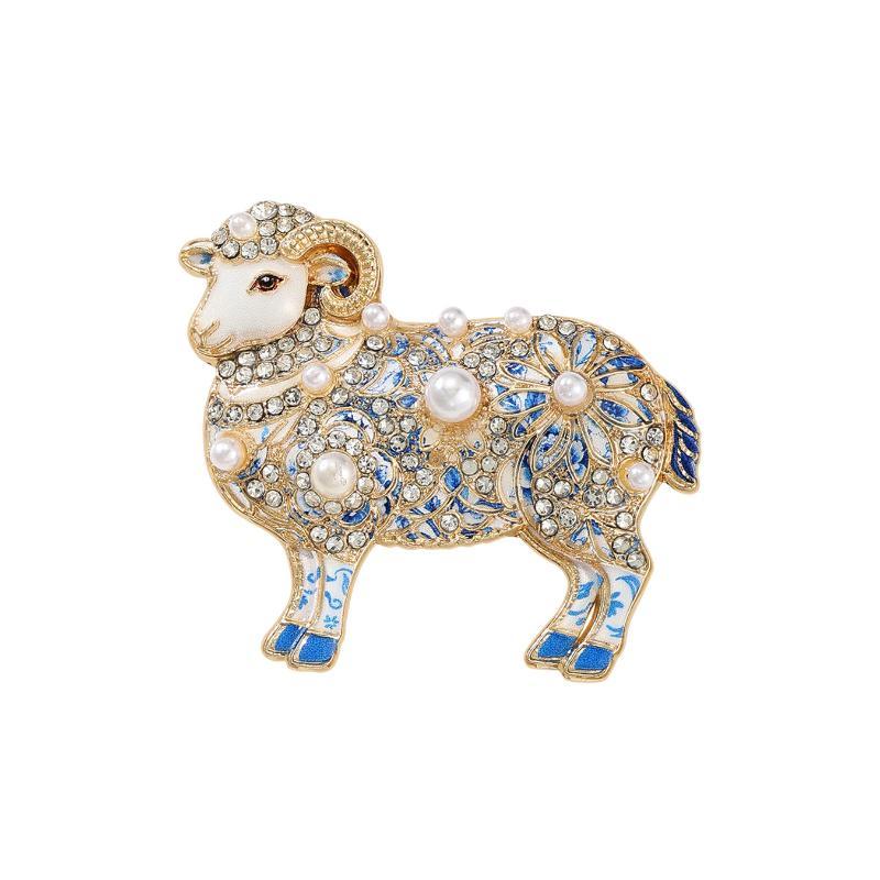 Cute Sheep Flower Brooch Enamel Rhinestone Brooch Pin Floral European American Style Clothing Accessory Easter Outfit Decoration
