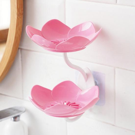 3Pcs Wall Mount Lotus Soap Dish Double Layers Quick Drain No Drill